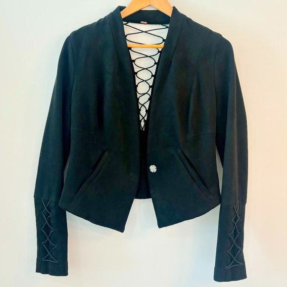 Free People Suede Lace Up Black Blazer - Picture 1 of 5